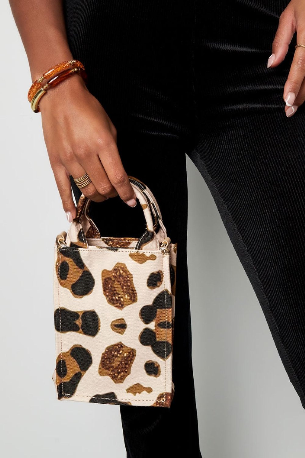 Handtas dierenprint small Zwart & Beige Polyester h5Afbeelding3